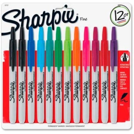 SANDFORD INK Sharpie Retractable Permanent Marker, Fine Point, Assorted Ink, 12/Set 32707